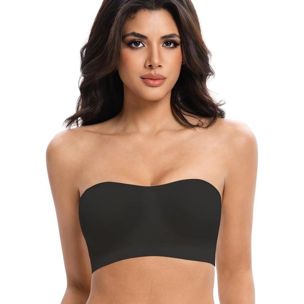 Lusait Black Strapless Wireless Bandeau Bra Padded Non Slip